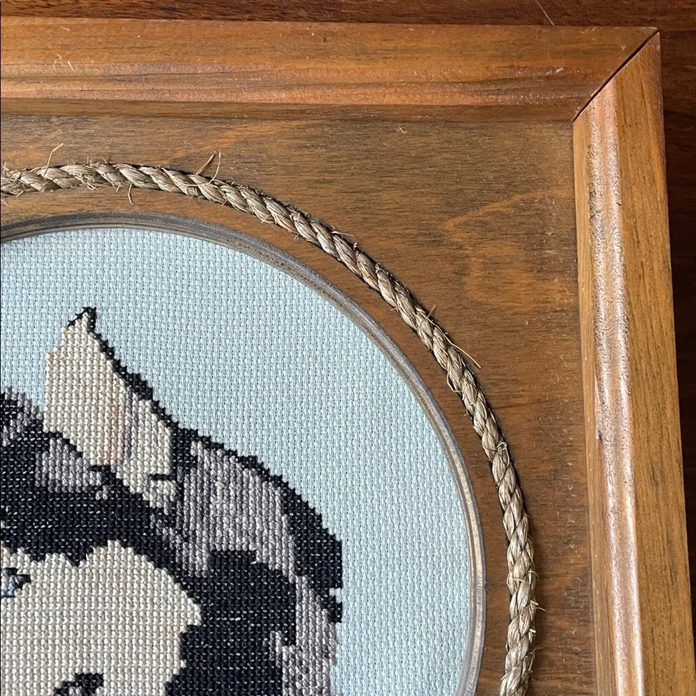Siberian Husky Dog Completed Cross Stitch Solid Wood Vintage Framed Needlepoint - Picture 14 of 16